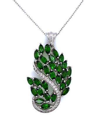 Grüner Turmalin & im Labor gezüchteter Diamant Halskette Anhänger Sterlingsilber 18 Zoll