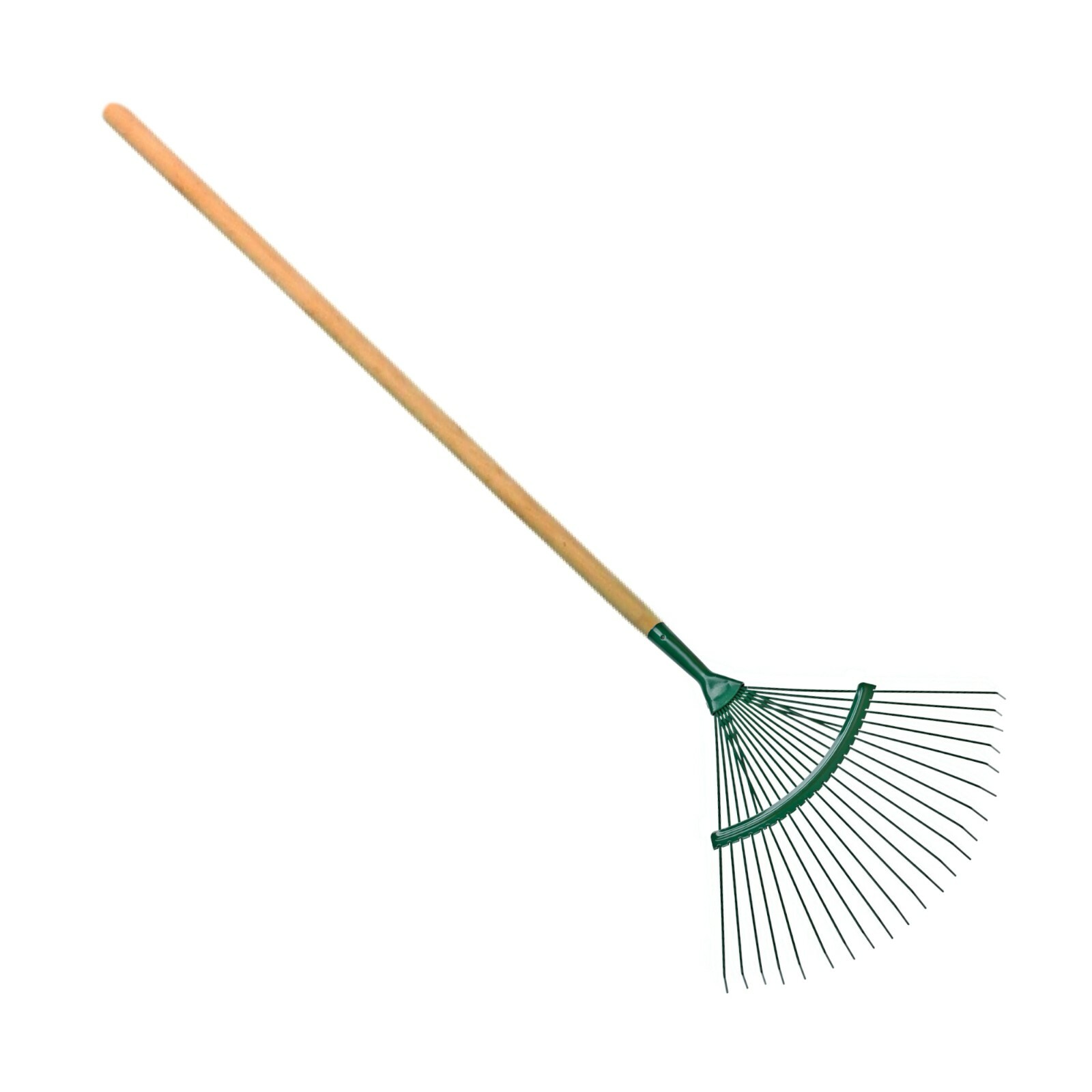 42 cm Steel Fan Rake for Garden Patio Leaves Leaf Lawn Moss with Wooden