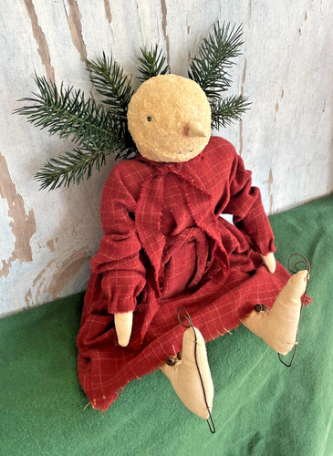 Folk Art Christmas Snowman Lady ice skated doll shelf sitter primitive rustic