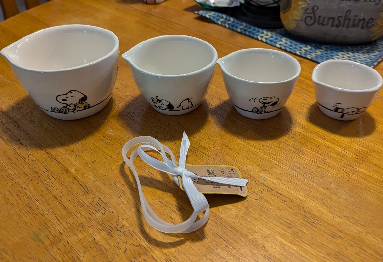 Peanuts Rae Dunn 2024 Snoopy Woodstock Ceramic Set of 4 Measuring Cups NWT