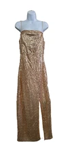 Justify Gold Sequin Dress Strappy Women's Size L Gown Prom Leg Slit