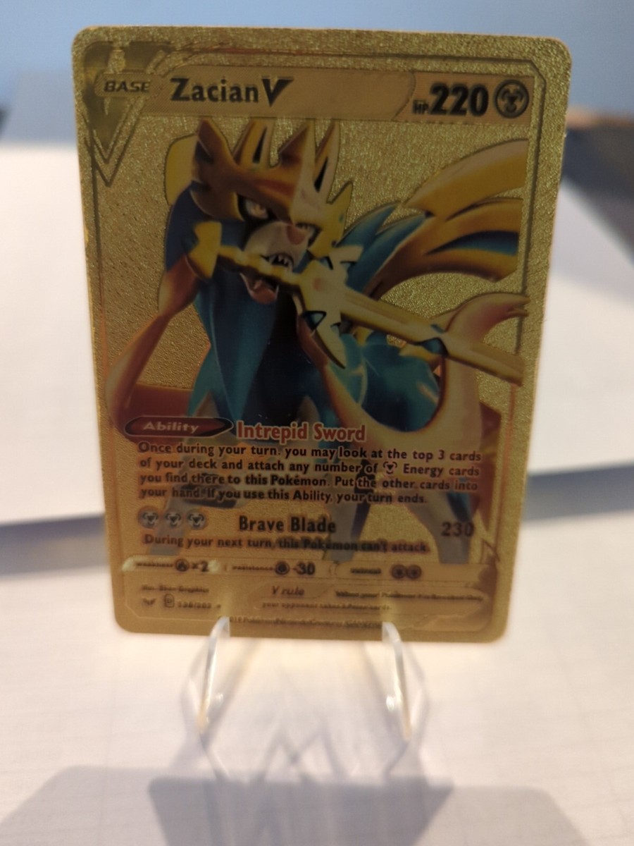 Pokemon, Zacian V HP220 Gold Foil Fan Art Card, Free Pokemon, Zacian V HP220 Gold Foil Fan Art Card, Free