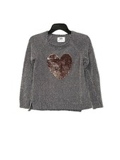 Justice Grey Crew Neck Sweater W/ Sequence Rose Gold Heart. Sz 12
