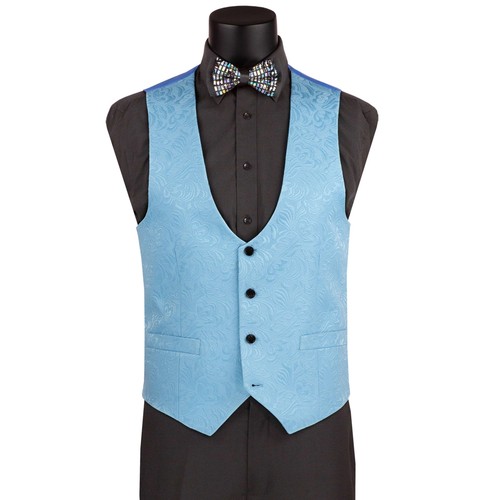 VINCI Men's Light Blue Jacquard 3 Piece Slim Fit Tuxedo Wedding Suit NEW - Picture 3 of 4