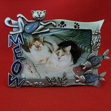 Cast Metal Cat Meow Kitten Fishes Photo Frame