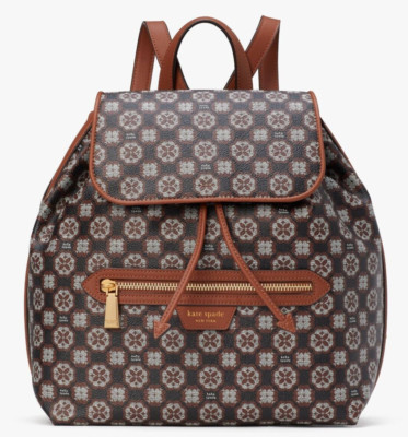New Kate Spade Flower Monogram Coated Canvas Medium Backpack Black Multi