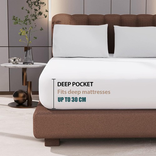 400TC Egyptian Cotton Fitted Sheet Bed Sheets Single Double King Super King Size - Picture 3 of 13