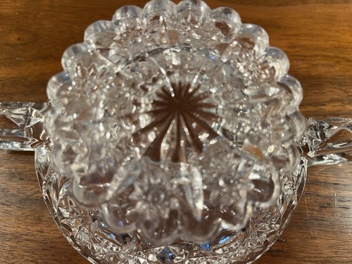 Vintage Clear Cut Crystal Glass Double Handles 8" x 3 1/2" Condiment Serve Dish - Picture 8 of 8