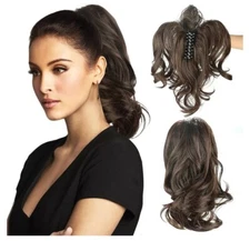 Messy Claw Clip Ponytail Extension Dark Brown