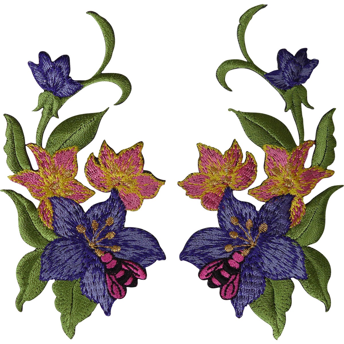 Pair of Rose Flower Patches Iron Sew On Flowers Embroidered Roses Patch Badge eB