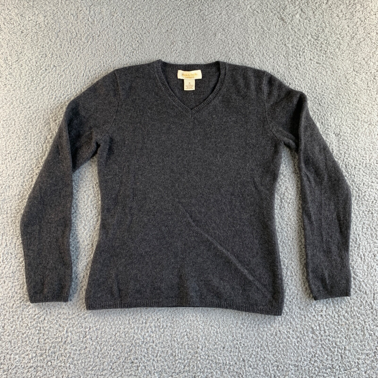 Peck & Peck Sweater Womens Medium Gray 100% Cashmere 2-Ply  Pullover V Neck