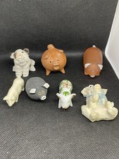 Lot Of 7 Pig Figurines Resin Clay Wood Porcelain Piggy Piggies Farm Ceramic