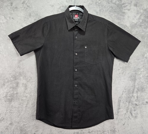 Quiksilver Men's Shirt Black Short Sleeves Modern Fit Casual Button Up Small