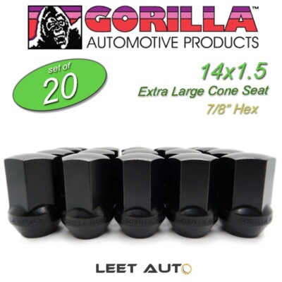 20pc.) Gorilla Lug Nuts, Factory Style, 14mm x 1.50, Black, 7/8