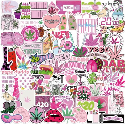 100PCS Adesivi Erba Rosa per Adulti Adesivi Marijuana,Adesivo Erba Carina