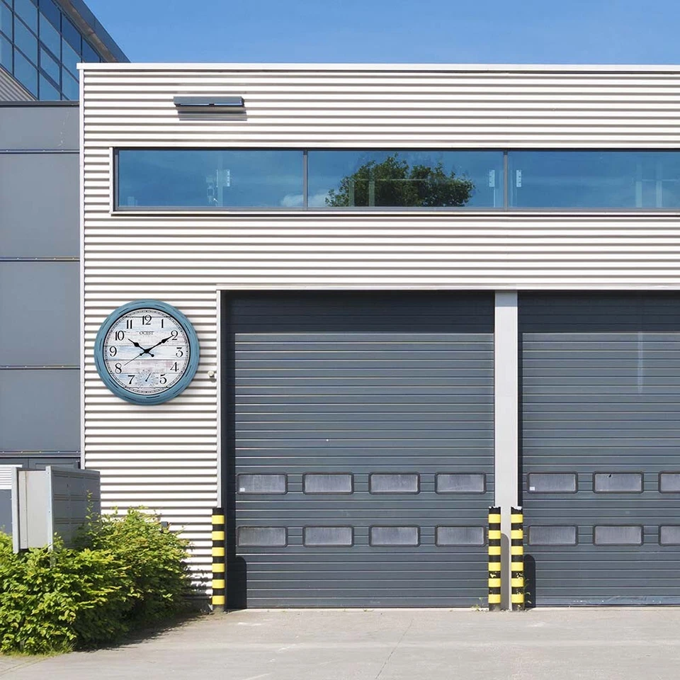 Reloj Exterior Grande 16 Pulgadas Impermeable con Termómetro Relojes de Pared Retro, Azul Foto 4 de 4