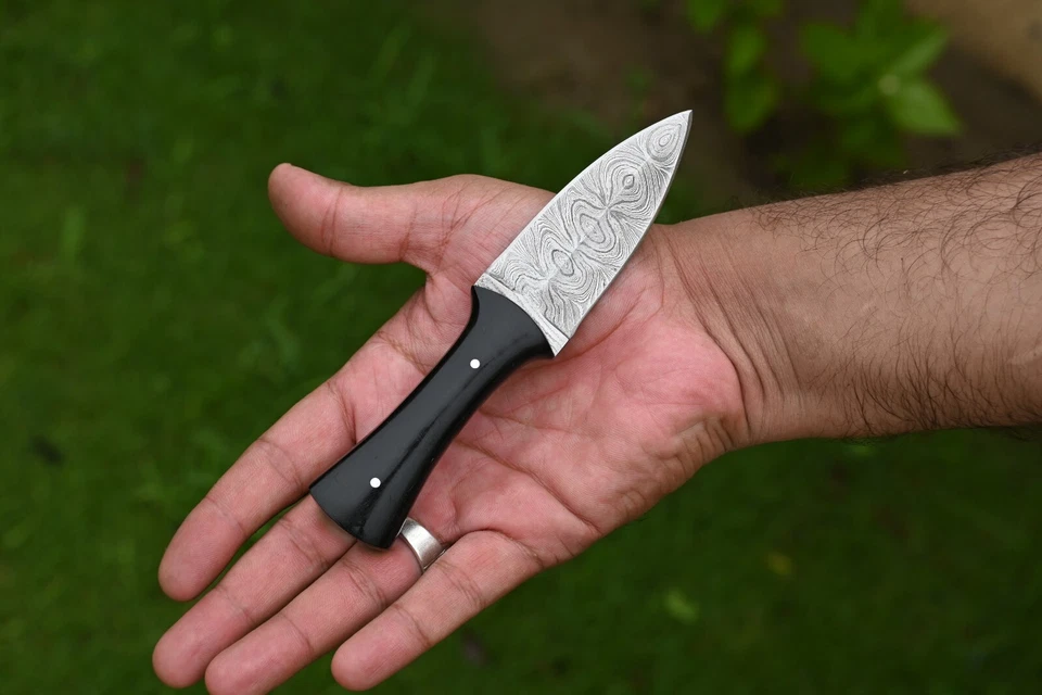 CUSTOM MADE HAND FORGED DAMASCUS STEEL EDC BOOT THROWING KNIFE W SHEATH 870 - Image 3 of 4