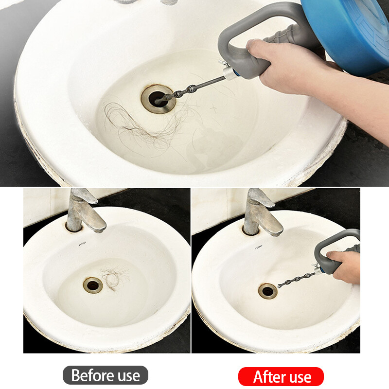 7M Long Drain UnBlocker Tool Hair Remover Sink Snake Shower Bath Manual