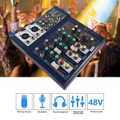 4Channel Live Studio Mixer Audio DJ Mini Karaoke Mixing Console USB 48V Phantom