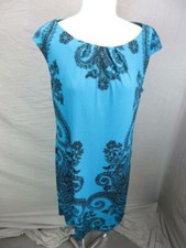 London Style Size 10 Womens Blue/Black Sleeveless Loose Shift Dress T109