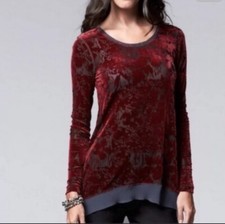 Simply Vera Vera Wang Women’s XL Wine Burnout Sheer Velvet Top Long Sleeve