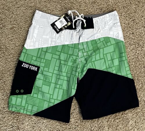 *NEW* *NWT* Size 32 Men Zoo York Verde Green Geo Board Shorts Surf Trunks