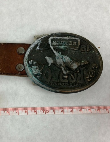 Vintage Leather Belt National Finals Rodeo 1977 Collectible Buckle - Picture 5 of 5