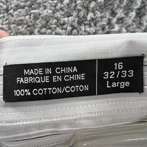 Liz Claiborne Mens Shirt 16 32/33 Gray White 100% Cotton Striped Button Front - Picture 5 of 8