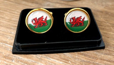 Cymru WALES WELSH DRAGON FLAG cufflinks CUFF LINKS boxed