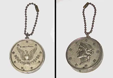 c1930s "JAPAN" Mrkd FLINT-WHEEL LIGHTER Mrkd "WINDSOR" LIBERTY HEAD/EAGLE COIN