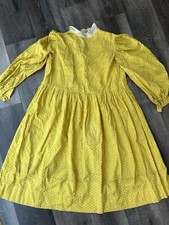 Vintage Girl's Yellow Dress Handmade with Lace Collar Calico  37 