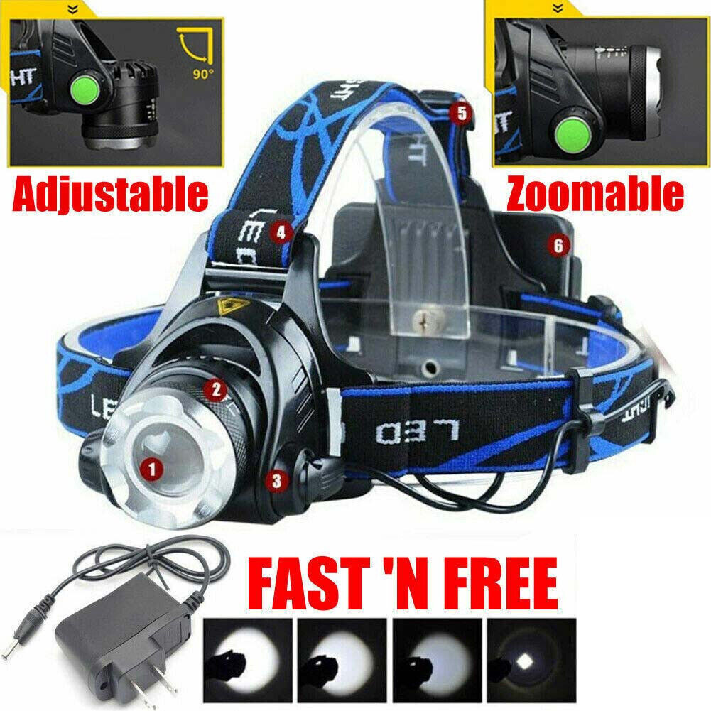 Bulb Rechargeable Head light LED Tactical Headlamp Zoomable+2x Charger