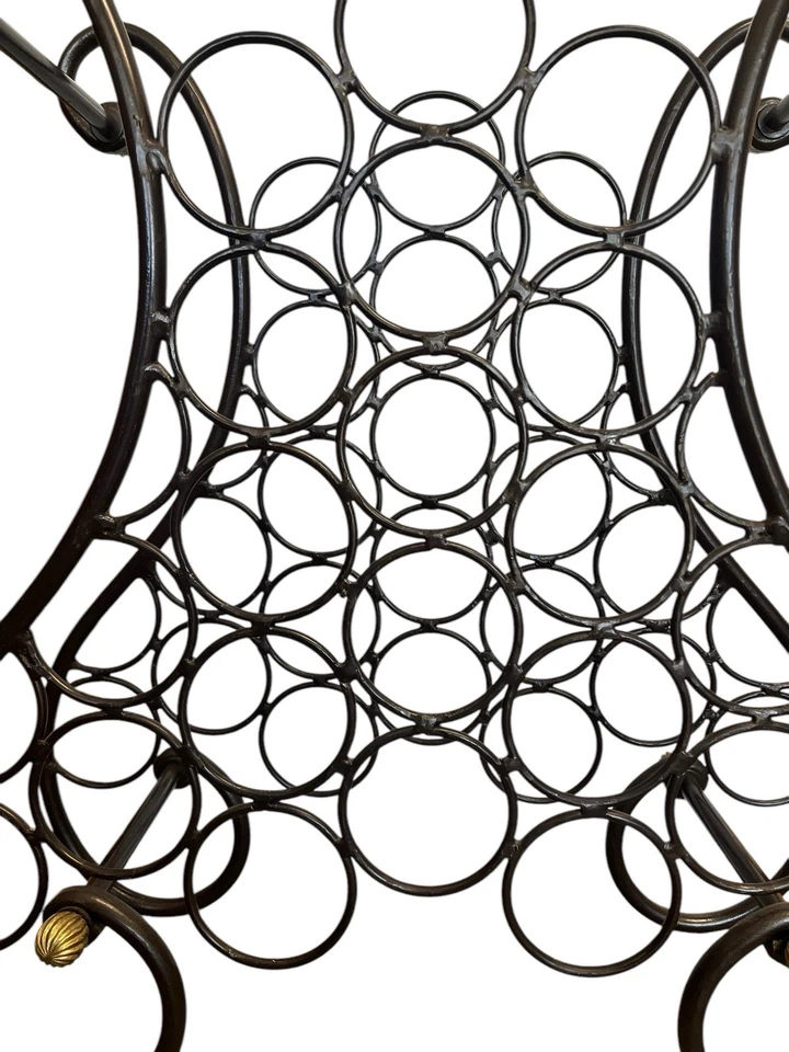 Antiguo soporte para estante de vino de 21 botellas de hierro forjado marrón oscuro francés vintage de los años 80 Foto 4 de 4