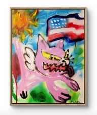 Original Art American Cat 14x11 Street Art Style Abstract Painting on Canvas