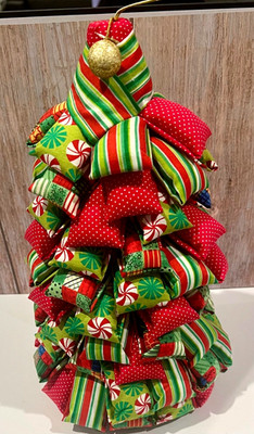 Handmade Quilted Fabric Felt Bottom Christmas Tree 12'' Tall Centerpiece Decor