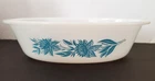 Vintage Glasbake Milk glass Casserole Dish in Blue Thistle  10"x6"x3" Oval