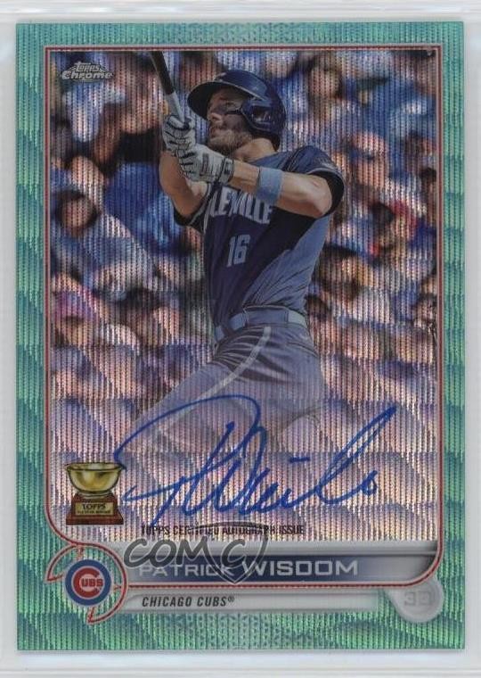 2022 Topps Chrome Veteran Aqua Wave Refractor 28/199 Patrick Wisdom Auto 0af3