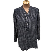 Mango Women's Navy Floral Tunic Top Size 4XL Casual Cottagecore Boho