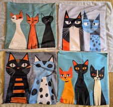Set of 4 Abstract Modern Cats Decorative Throw Pillow Covers 18" x 18"