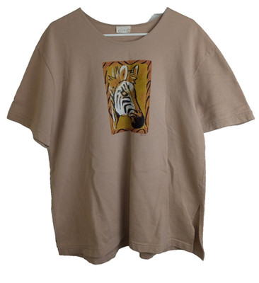 Cite Women's Zebra Beige Short Sleeve Top Vintage Size 2XL