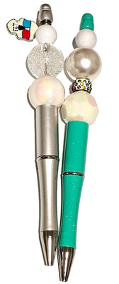 Bubble Bead Pen Set Teal Silver Beaded Pearl Iridescent Glam Gift Stationary