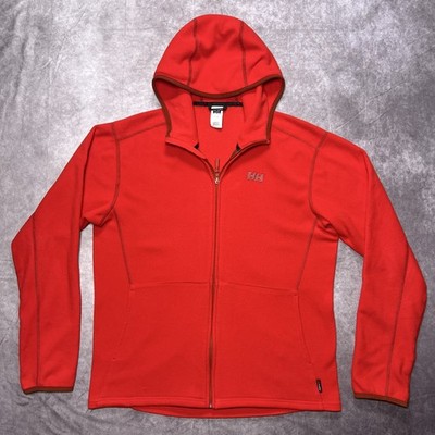 Helly Hansen Fleece Jacket Mens Large Red Polartec Hooded Hiking Skiing Outdoor