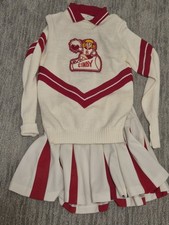 VTG 70s Dallas Knitting Cheerleader Uniform Set Sweater Skirt Adult Sz 38 13 Red