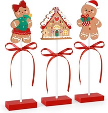 3 Pieces Christmas Table Decorations Wooden Gingerbread Man