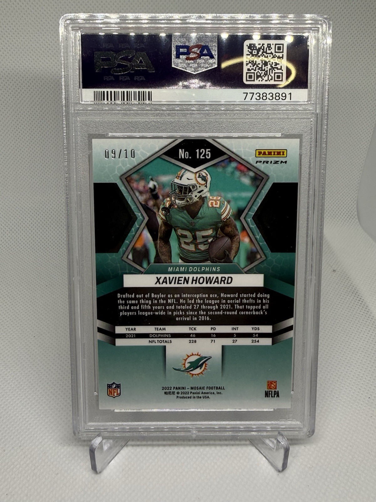 2022 Panini Mosaic Xavier Howard No Huddle Gold /10 #125 PSA 10 Dolphins view 2