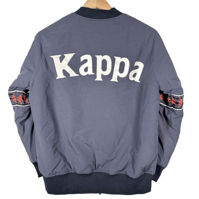 Kappa Bomber Jacket Men's Size Large Gray Red Logo Lined Full Zip Y2K Sports