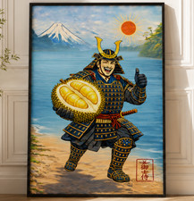 Funny Samurai Durian Unframe Poster Japan Red Sun Mount Fuji