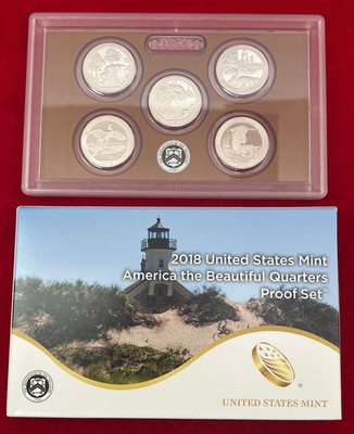 5x Quarter Dollar USA, 2018, U.S. Mint Proof Set - America the Beautiful Quaters