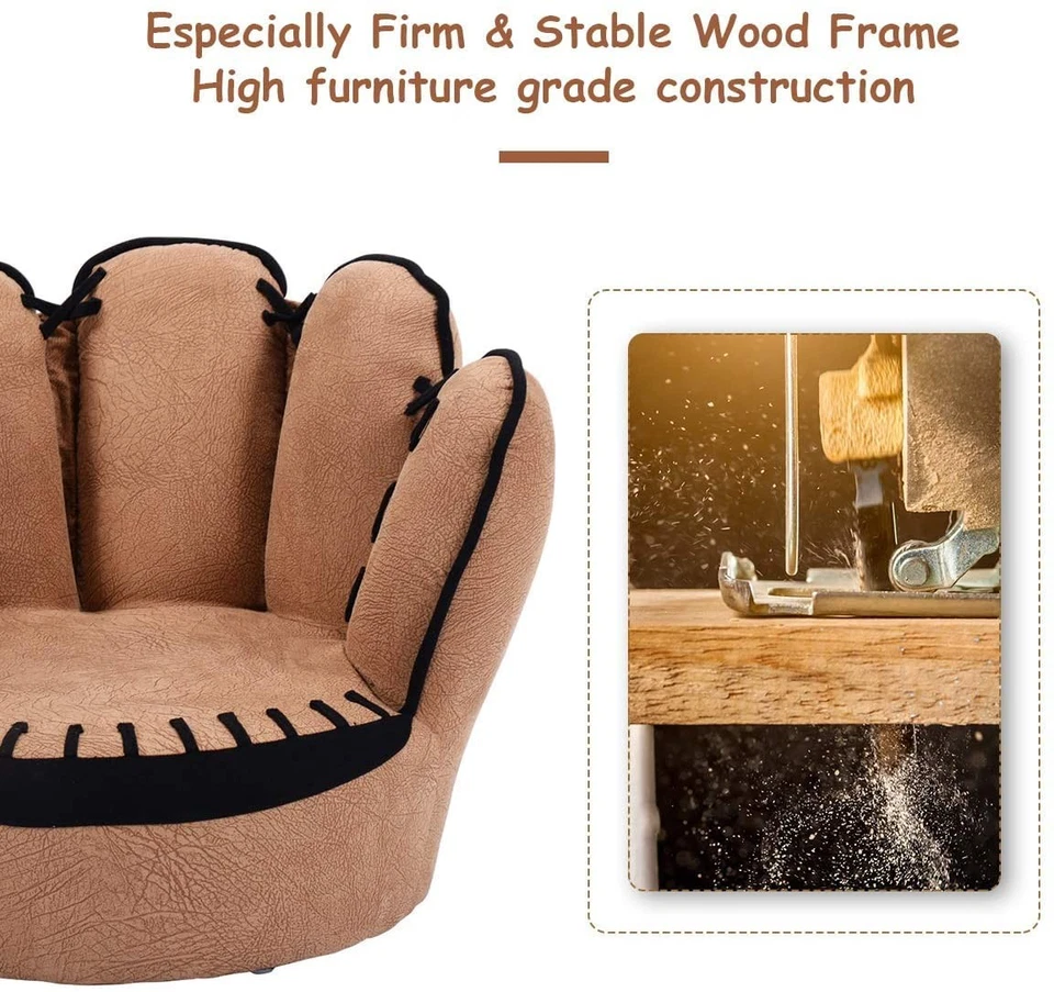 Sofá infantil, cadeira estofada infantil com construção de madeira, beisebol G... - Imagem 4 de 4