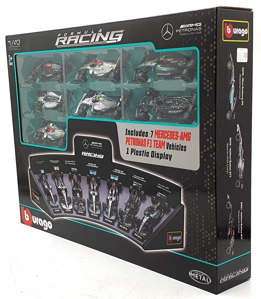 Burago escala 1/43 18-38170 - Mercedes-AMG Petronas F1 7 coches y soporte de exhibición Foto 3 de 4